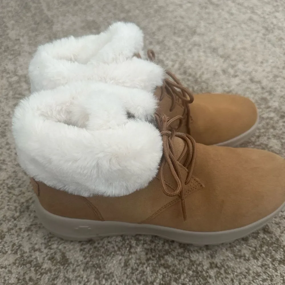 Skechers On The Go Joy Lush Suede Faux Fur Ankle Bootie Chestnut 8